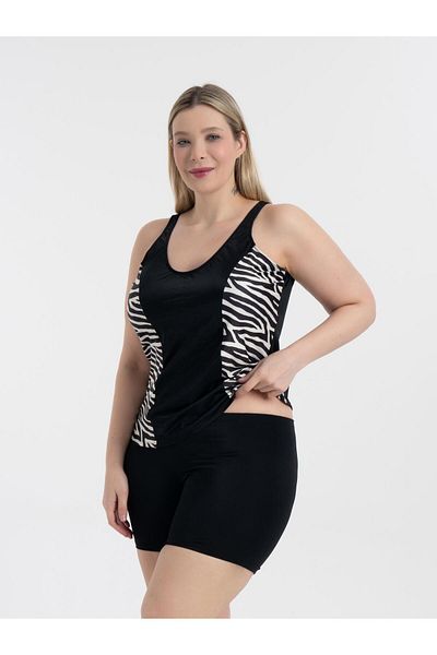 AQUAVİVA Aquaviva Women's Plus Size Black Zebra Print Pamela Tankini with V Neck Shorts