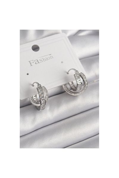 Skygo Silver Color Zircon Stone Hoop - Model Women's Earrings