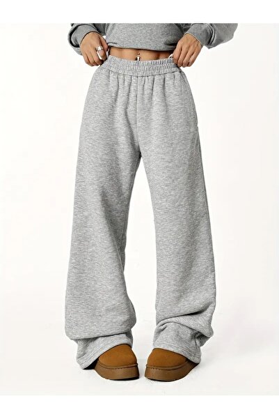 yx yustex sport Γυναικείο γκρι φαρδύ παντελόνι φόρμας με ελαστικό, άνετο ύφασμα