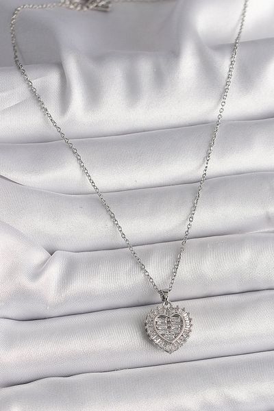 Skygo 316L Steel Silver Color Chain Zircon Stone Heart Model Women's Necklace - Tj-Bko9787