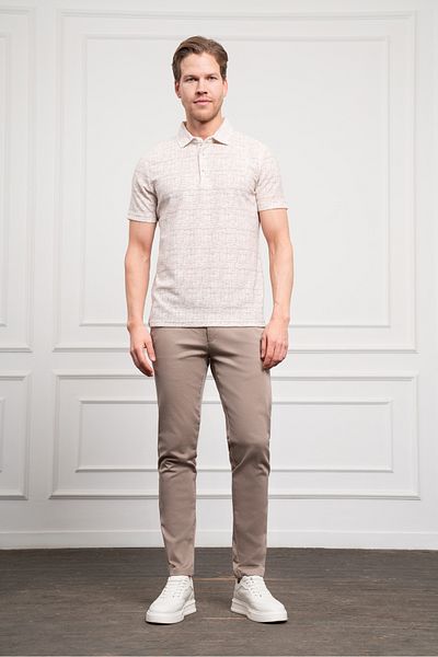 Morven Men's Beige Trend Polo Neck Patterned Dynamic Fit Relaxed Cut T-Shirt