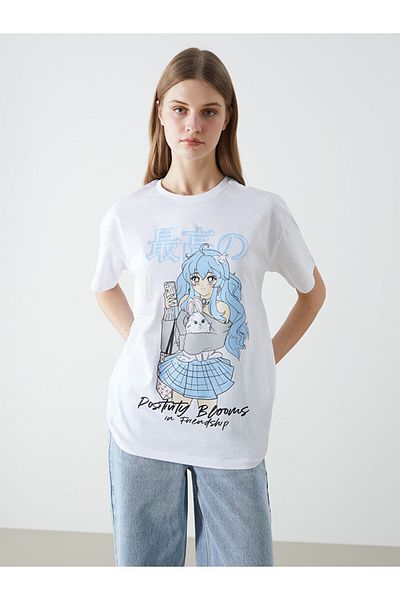 LC Waikiki Γυναικείο μπλουζάκι με στάμπα LCW Crew Neck
