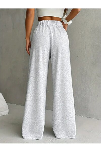 yx yustex sport Kadın Gri Baggy Bol Kesim Esnek Rahat Kumaş Eşofman Altı