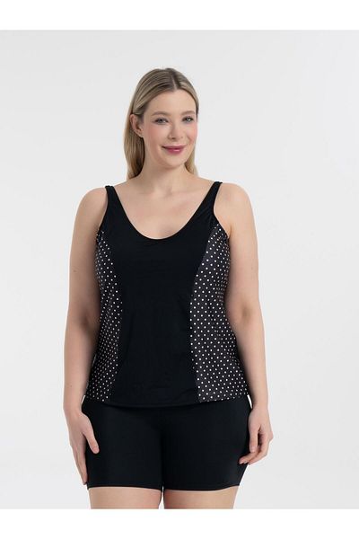 AQUAVİVA Aquaviva Women's Plus Size Black Polka Dot Pamela Tankini with V Neck Shorts