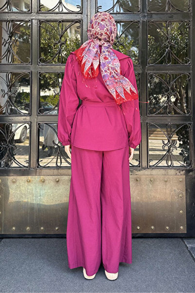 Ovn. Elana Yaka Detaylı Pantolon Takım - Mürdüm