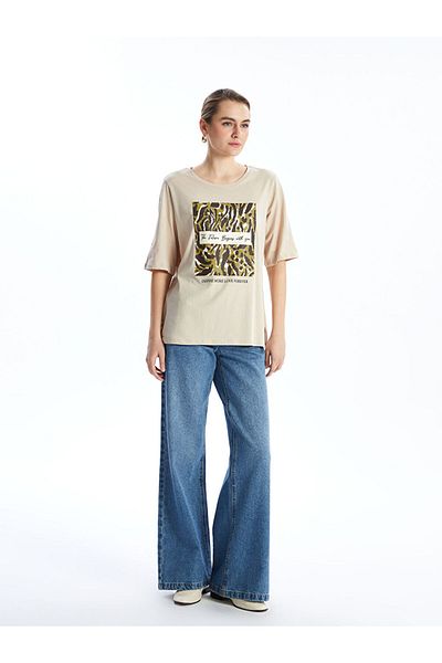 LC Waikiki Tricou de damă cu imprimeu cu decolteu rotund de sezon nou - S5FC23Z8