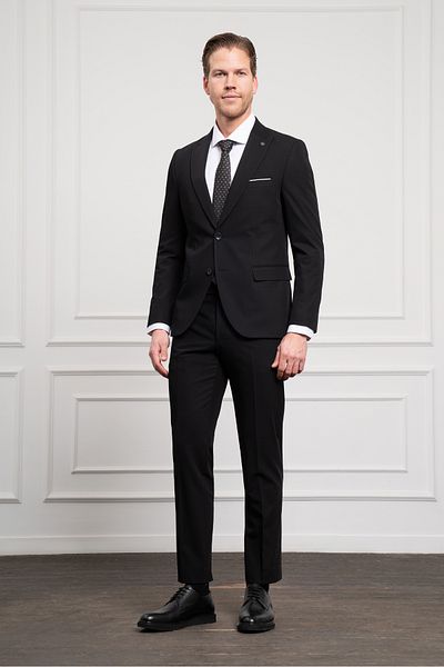 Morven Men's Black Basic Plain Pattern Slim Fit Slim Fit Pointed Collar Suit
