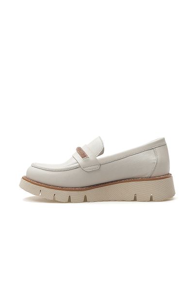 Mammamia Women's Genuine Leather Stone Casual Shoes Z Cream 25Y D25Ya-3740