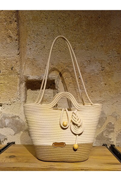 Tuğba Hand Made KADIN OMUZ ÇANTASI , PLAJ VE GÜNLÜK ÇANTA %100 PAMUKLU KORDON İP