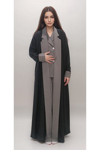 Generic Three-piece black linen abaya