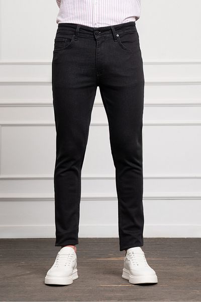 Morven Men's Black Jean Slim Fit Dark Cut Trousers