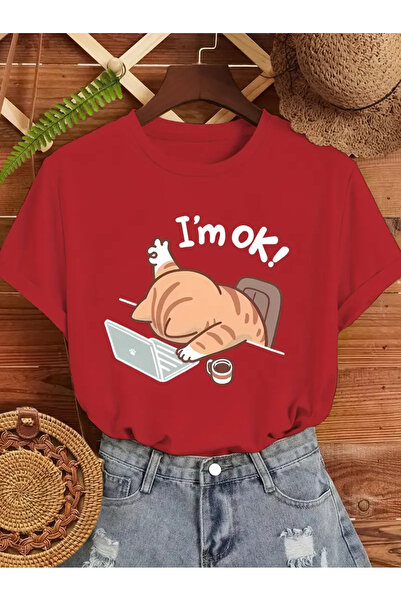 l'eivor Tricou pentru femei cu imprimeu İ' m Ok Cat Design