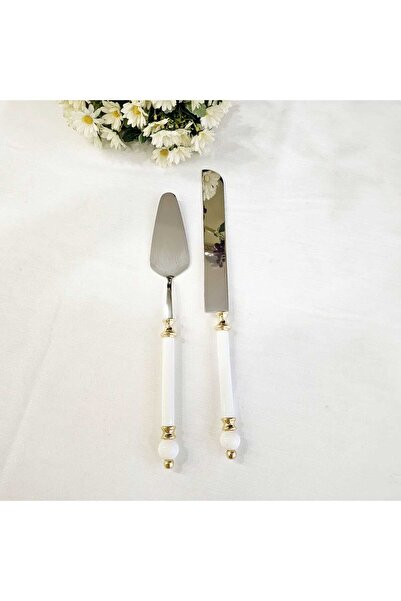 MaviDamla Gold Detail Porcelain Handle 5 Piece Service Set
