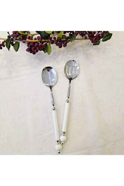 MaviDamla GÜMÜŞ DETAYLI PORSELEN SAPLI SALATA SERVİS SETİ