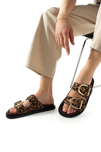 Neva'nın Butiği Fauda Double Buckle Comfortable Sole Suede Women's Slippers
