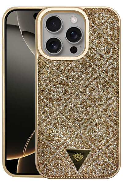 CEPSTOK Apple iPhone 16 Pro(6.3") Kılıf Desenli Taşlı İçi Kadife Silikon