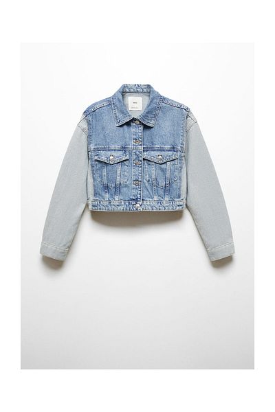 MANGO Woman Jachetă de denim decupată în două tonuri