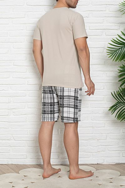 Edit by Trendyol Set pijamale tricotate, bej, cu imprimeu în carouri, cu croiala normală - TMNSS25PT00042
