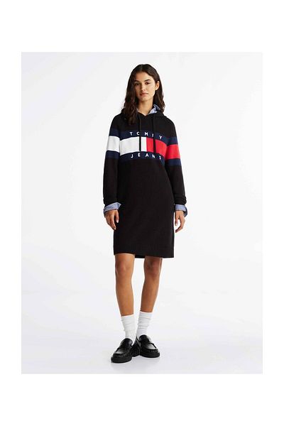 Tommy Hilfiger TJW Damen-Sweatshirt-Kleid mit Kapuze – ausziehbarer Schnitt