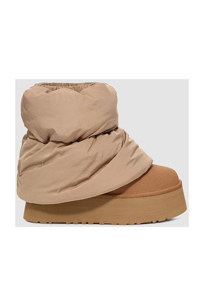 UGG Дамски ботуши от велур - подплата на тока, неопреново тяло, чорапи с приплъзване, светлокафяви 1158275-TABA