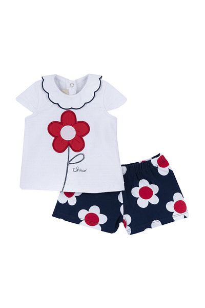 Chicco Set aus T-Shirt und Shorts mit Blumenmuster und Kragen