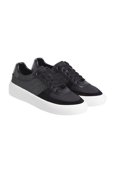 Calvin Klein Schwarzer Ledersneaker mit CK-Monogramm-Logo – bequeme Sohle, Keilabsatz, HW0HW02293-0GR