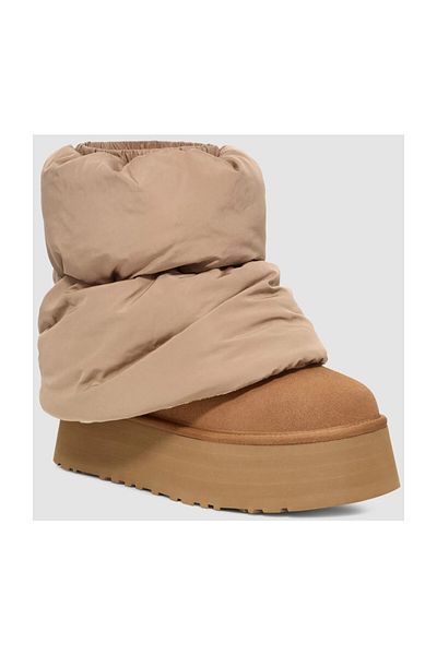 UGG Дамски ботуши от велур - подплата на тока, неопреново тяло, чорапи с приплъзване, светлокафяви 1158275-TABA