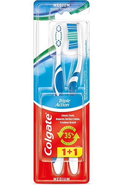 Colgate Tooth Brush Triple Action Medium , 1Plus1 Multiple color