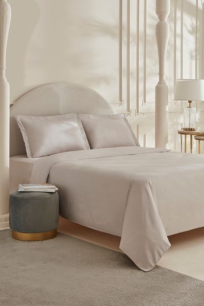 Karaca Home White Collection Vessa Set cuvertură de pilota din satin cu dungi pentru două persoane Gri deschis