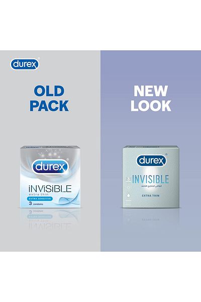 Durex Invisible Extra Thin Lubricated Condoms For Men, 3 Pieces