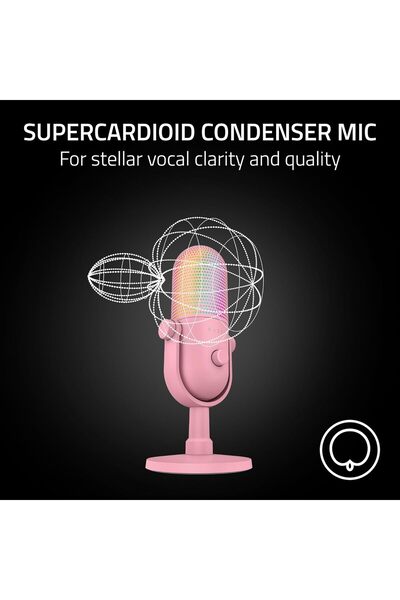RAZER ميكروفون Seiren V3 Chroma RGB USB: إضاءة تفاعلية للبث واللعب، ومستشعر كتم الصوت عند النقر، وتكييف
