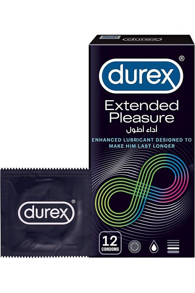 Durex Extended Pleasure Condoms for Men with Enhanced Lubricant - 12 Pieces
