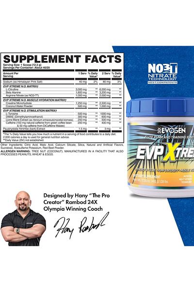 EVOGEN Nutrition EVP Xtreme NO | Arginine Nitrate, Beta-Alanine, Citrulline Pre-Workout, Nitric Oxid