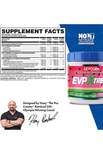 EVOGEN Nutrition EVP Xtreme NO | Arginine Nitrate, Beta-Alanine, Citrulline Pre-Workout, Nitric Oxid