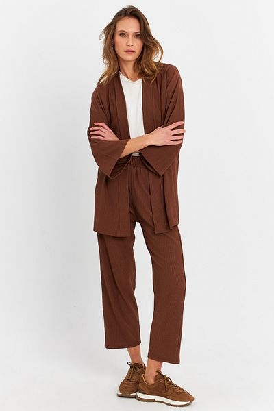 Cool & Modest Women's Brown Wrap Top and Bottom Pants Set Mru6728