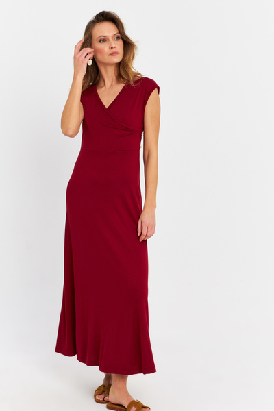 Cool & Modest Γυναικείο μίντι φόρεμα με μπορντό κουμπιά MEY0011