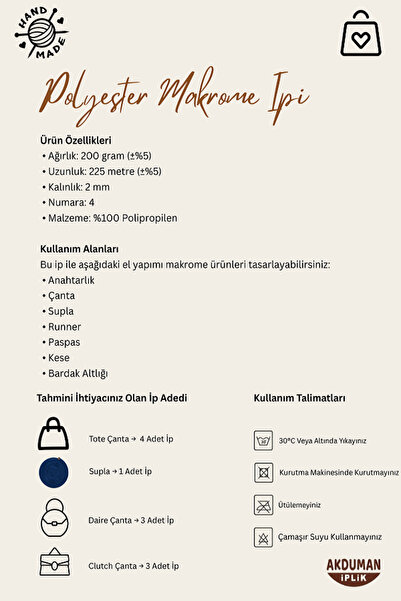Akduman İplik 200 gr - 2mm Kırmızı Polyester Makrome Ipi Çanta Ipliği Ve Supla Ip