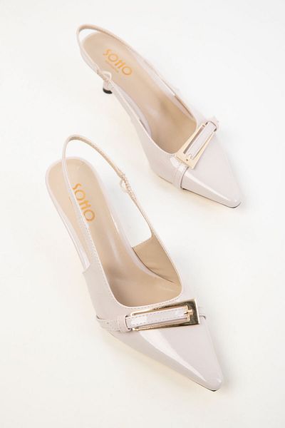 SOHO Beige Patent Leather Women's Classic Heeled Shoes 20387