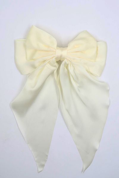 Trend Alaçatı Stili Damen-Haarspange mit großem Band aus Satin in Ecru, ALC-X13849