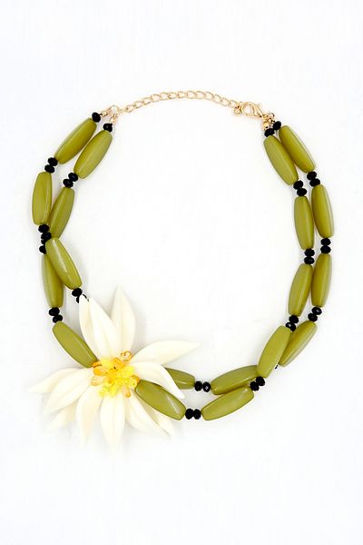 Trend Alaçatı Stili Grüne Perlen-Design-Blumen-Halskette für Damen ALC-X13816