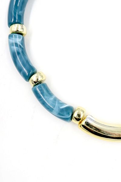 Trend Alaçatı Stili Indigoblaue Gold-Halskette mit detailliertem Knochenstein für Damen ALC-X13819