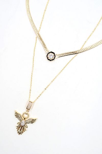 Trend Alaçatı Stili Damen-Halsketten-Set mit doppelter Kette aus Gold mit Zirkonsteinen ALC-X13837
