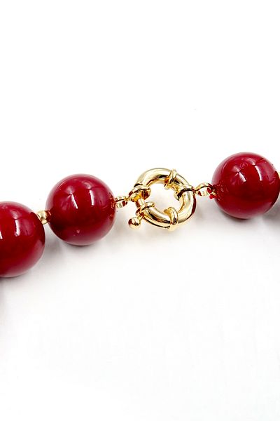 Trend Alaçatı Stili Damen-Perlenkette mit bordeauxrotem Gold und großen Perlen, ALC-X13824