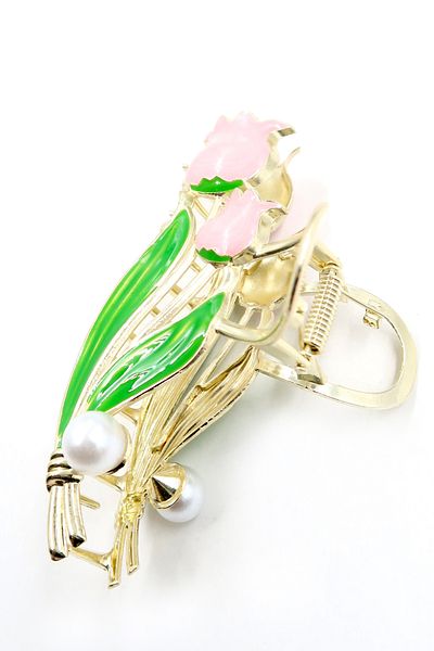 Trend Alaçatı Stili Rosa geprägte Emaille-Perlen-Tulpen-Haarnadel für Damen ALC-X13843