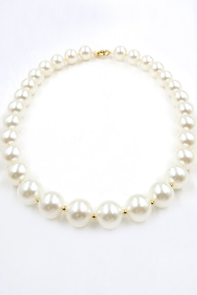 Trend Alaçatı Stili Γυναικείο κολιέ με χρυσό ραβδωτό μεγάλο πέτρινο μαργαριτάρι ALC-X13825