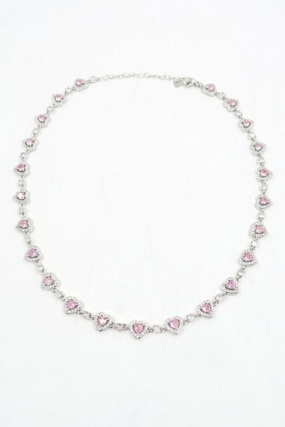 Trend Alaçatı Stili Women's Pink Mixed Cut Zircon Stone Heart Design Necklace Alc-X13839