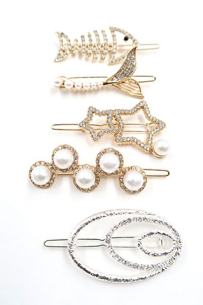 Trend Alaçatı Stili Women's Zircon Stone 5-Piece Hair Clip Set Gold Alc-X13845