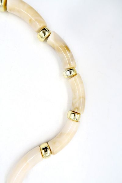 Trend Alaçatı Stili Damen-Halskette mit Knochensteinen in Creme-Gold mit Details ALC-X13819