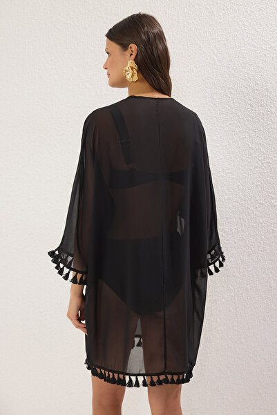 Trendyol Collection Black Woven Tassel Beach Mini Kimono&Kaftan Tbess25Km00019