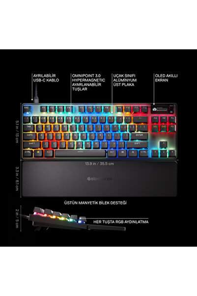 SteelSeries Apex Pro Tkl Gen 3 Omnipoint 3.0 Hipermanyetik Switch Rgb Mekanik Kablolu Oyuncu Klavyesi
